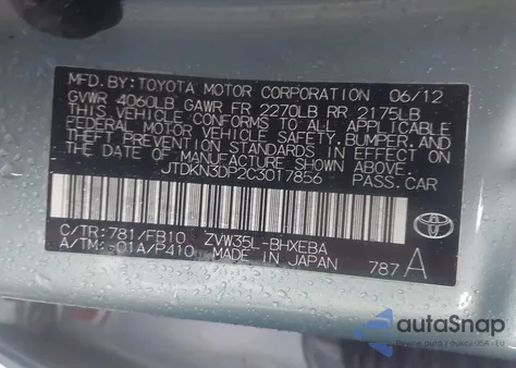 2012 Toyota Prius Plug-In z USA, uszkodzony, nr VIN JTDKN3DP2C3017856